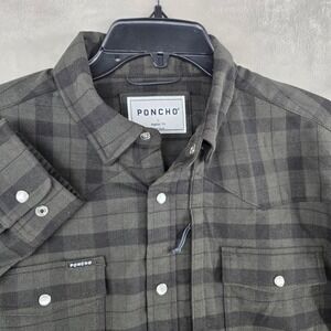 Poncho Men's Casual Button Down Shirt - Black and Green Plaid